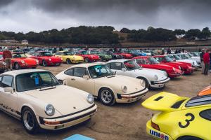 A car park full of air-cooled Porsche 911s
