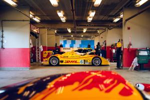 A Porsche Spyder RS in Laguna Seca's pit garage
